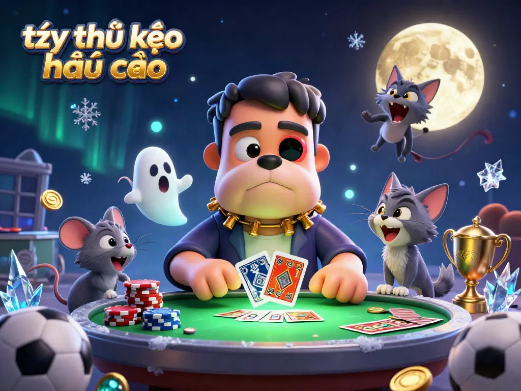Engage with tỷ lệ kèo nhà cái at a lively sports betting scene with fun characters and dynamic elements.