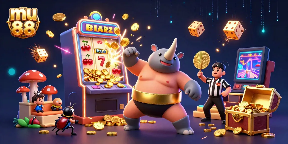 Experience the excitement at mu 88 with a dynamic scene of a beetle champion and thrilling casino elements.