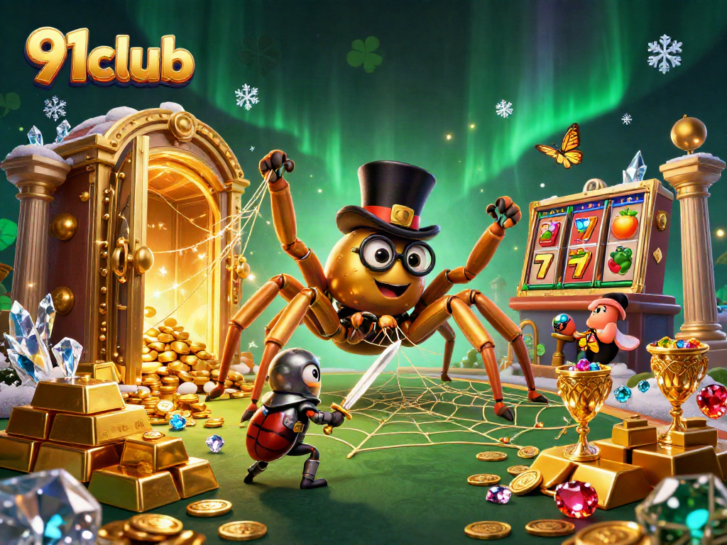 Experience thrilling gameplay at 91club with golden symbols and captivating characters in a vibrant casino atmosphere.