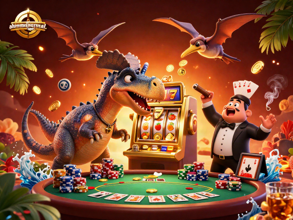 Watch ahimajournal-digital characters interact with a jackpot slot machine releasing golden coins in a vibrant casino scene.