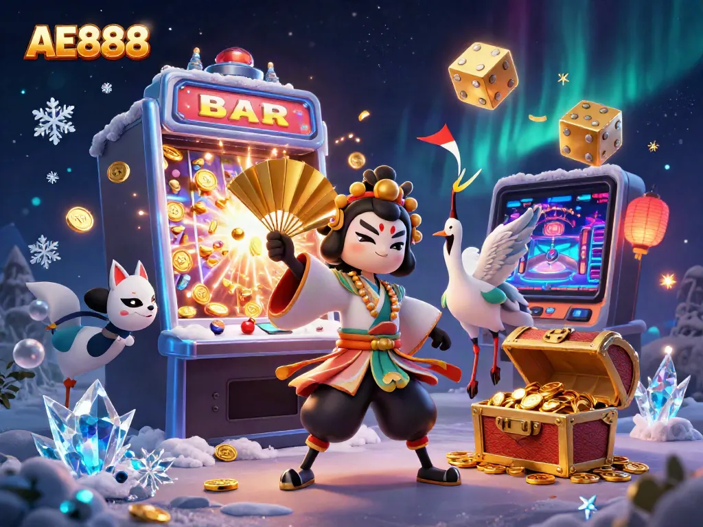 Witness the exciting AE888 casino experience featuring a vibrant jackpot explosion and engaging characters.
