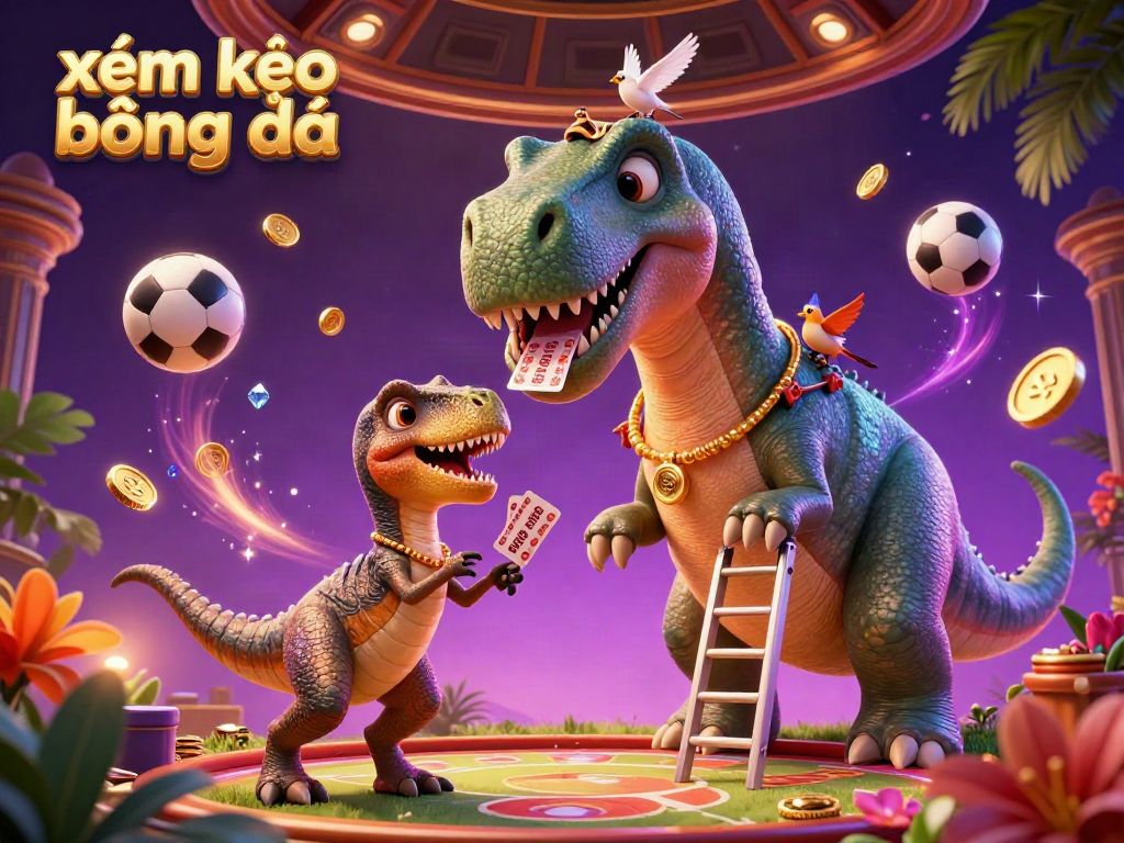 Experience exciting sports betting with a whimsical brontosaurus and clever raptor while xem kèo bóng đá.