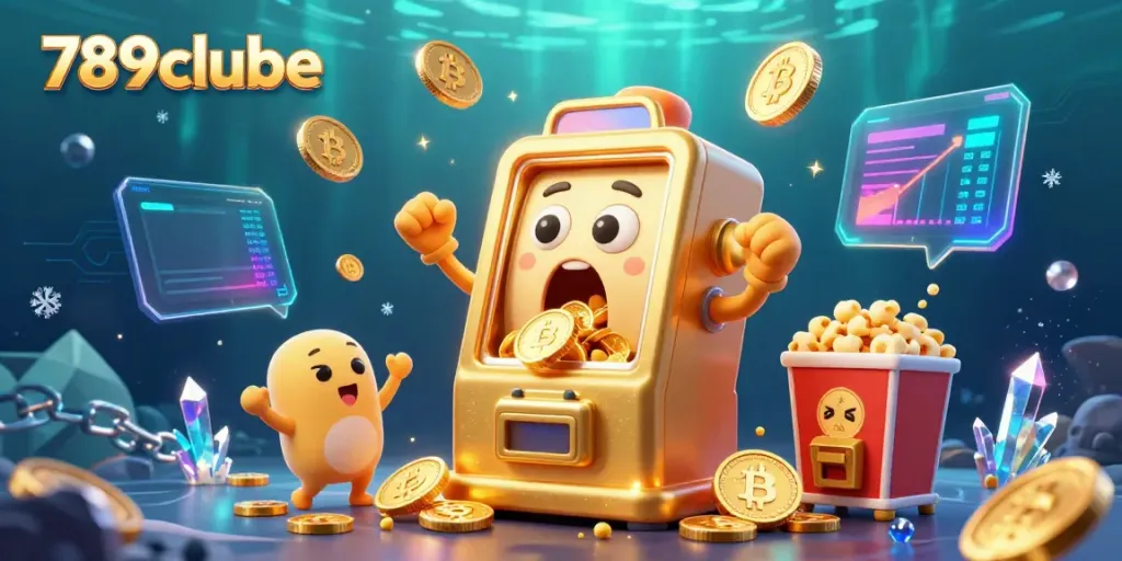 Experience the thrill of winning at 789clube with a cartoon gold slot machine hitting a jackpot.