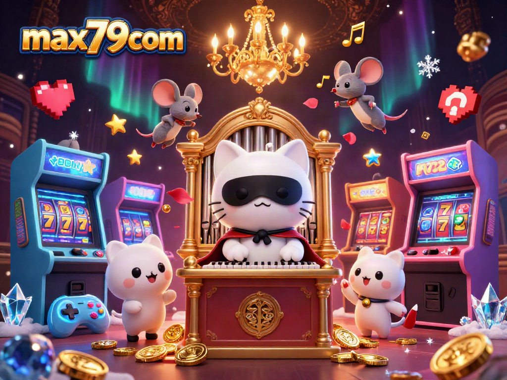 Max79com brings vibrant casino excitement with a phantom of the opera cat and arcade elements.