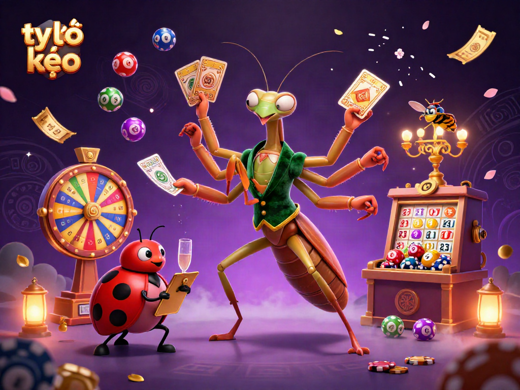 Experience thrilling tỷ lệ kèo as a giant praying mantis card sharp deals winning bets in a vibrant casino scene.