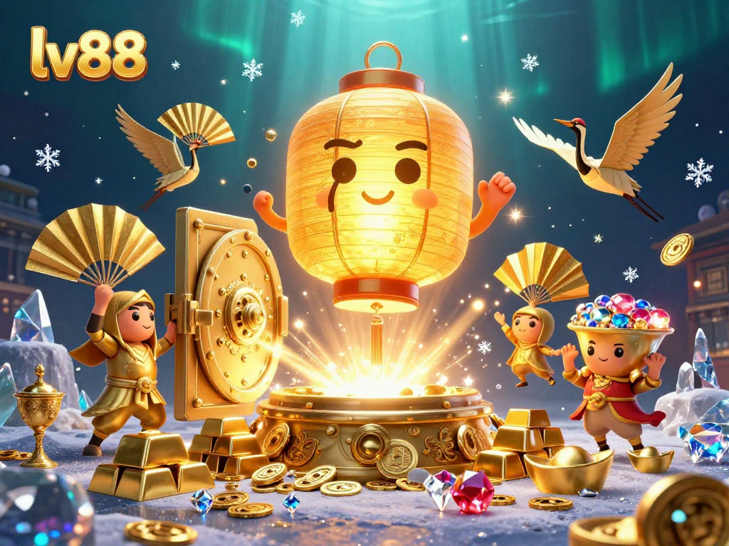 Play and win at lv88 with vibrant 3D gaming illustrations featuring golden treasures and majestic spirits.