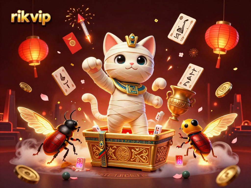 Play engaging games at rik vip with vibrant Egyptian-themed characters and dynamic casino elements.