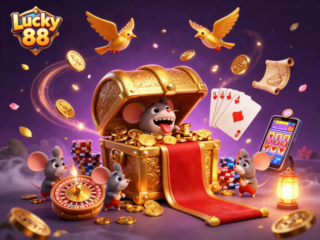 Experience thrilling jackpots with Lucky 88's vibrant treasure scene filled with fortune and excitement.