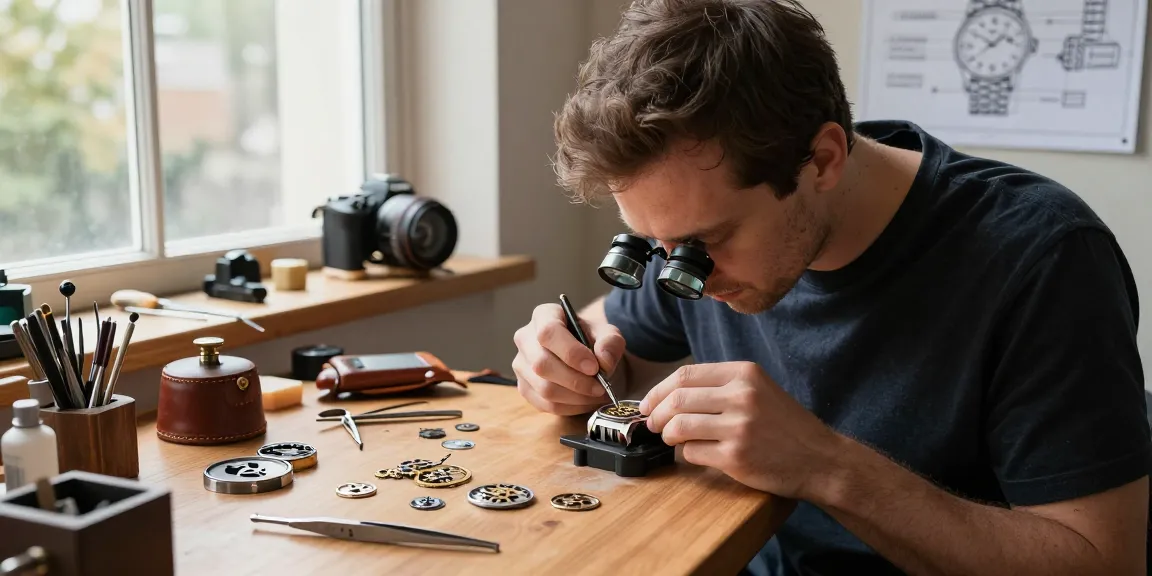 Artisans using Luxury Watch Tools in a sophisticated workshop, showcasing precision and craftsmanship.