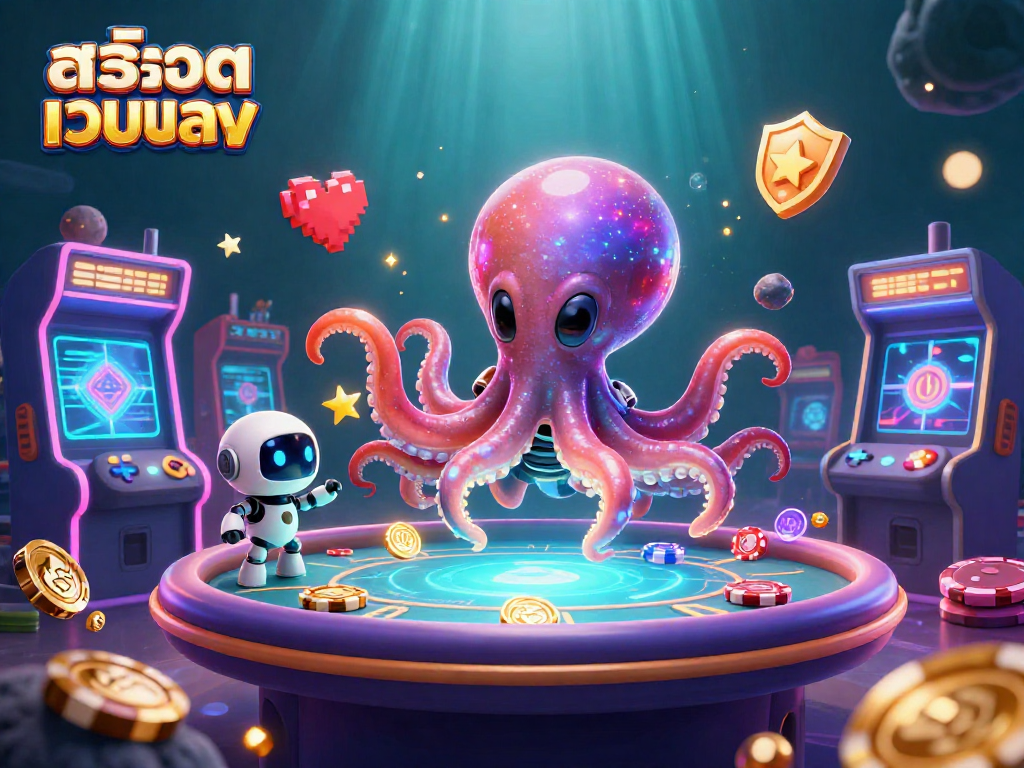 Experience the excitement of สล็อตเว็บตรง with this vibrant 3D casino scene featuring an alien octopus.