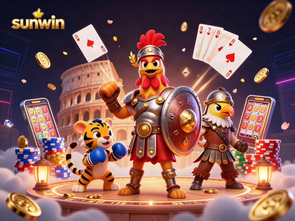 Spin and win with the sunwin slot machine in a vibrant gladiatorial casino atmosphere.