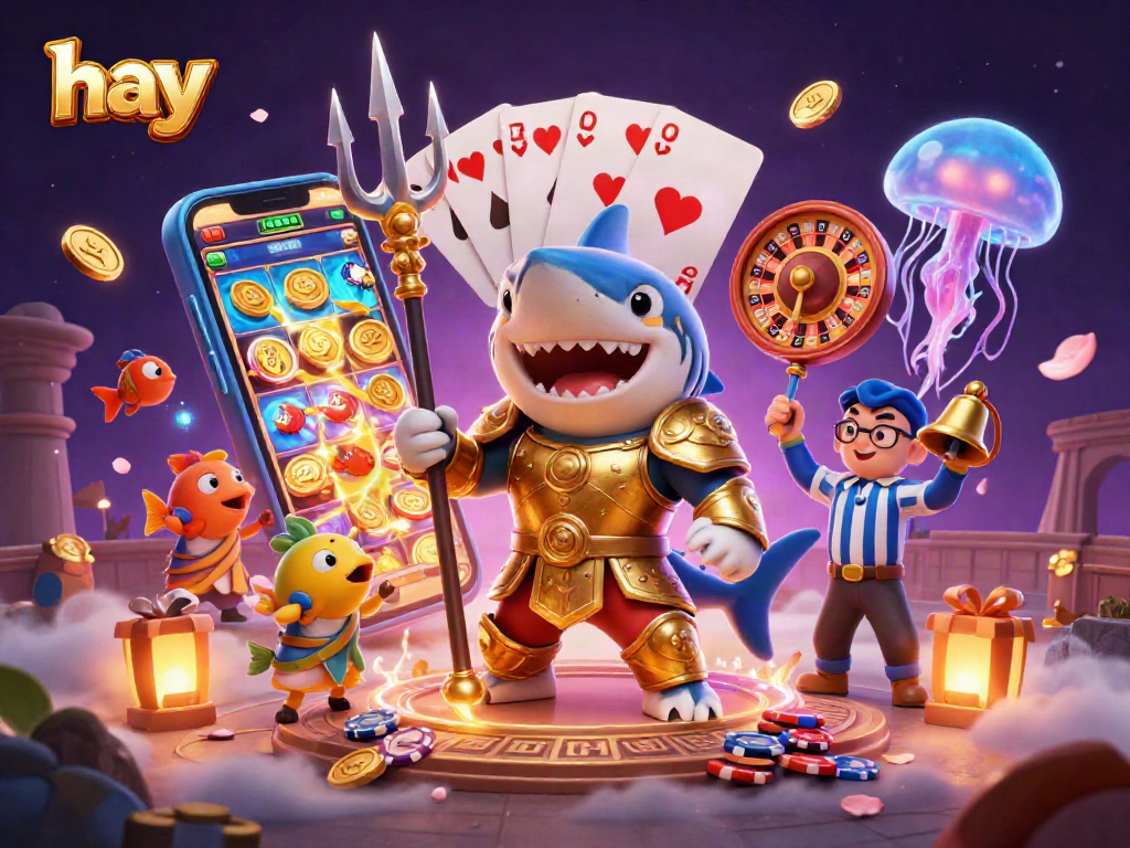 Players enjoy exhilarating gambling with hay in a vibrant underwater casino scene.
