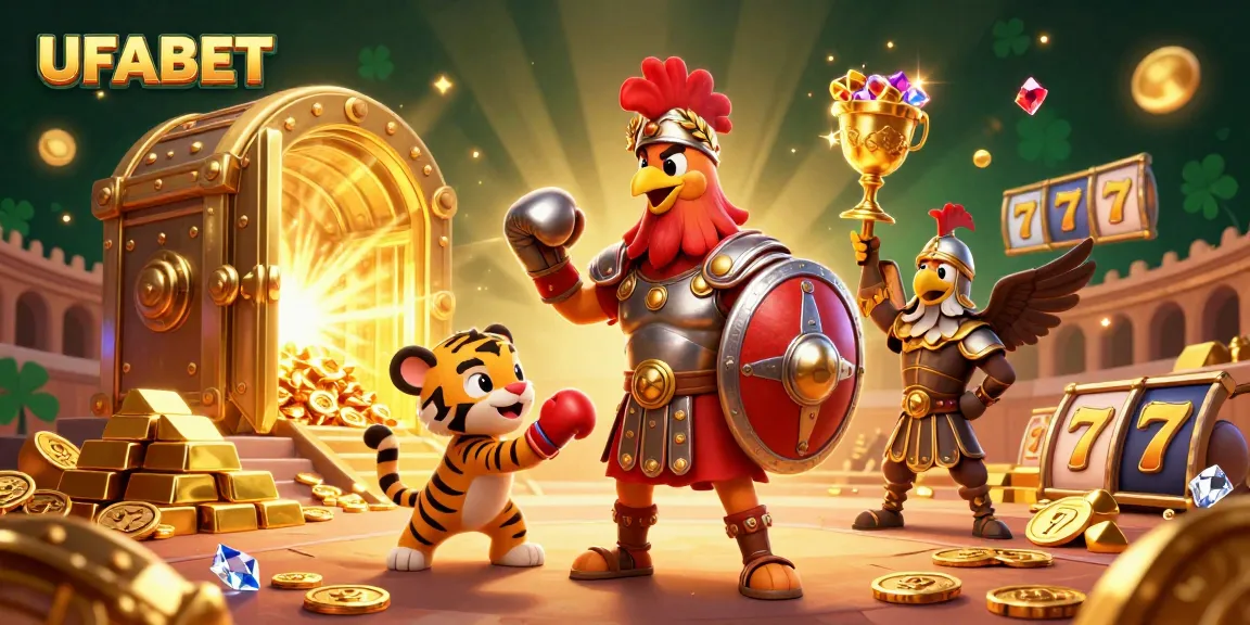 Experience the thrill of UFABET with vibrant 3D characters and dynamic casino elements in a rich gambling scene.