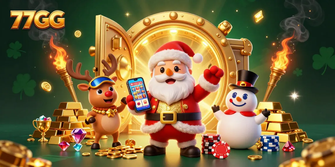 Experience exciting wins at 77GG with the thrilling jackpot slots displayed by Santa and friends.