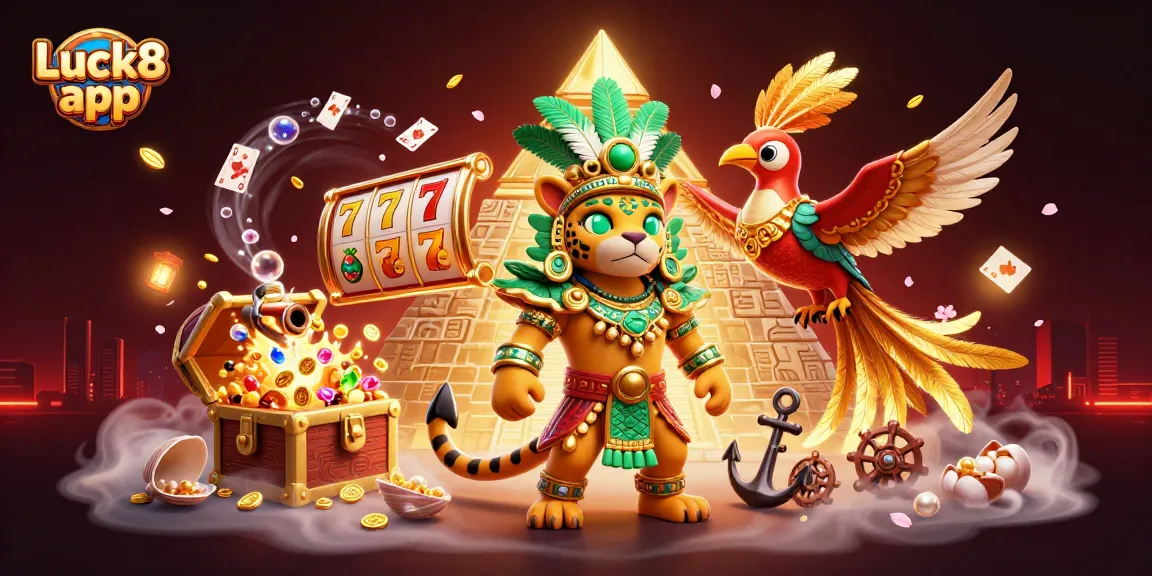 Experience the thrill of Luck8 app with vibrant slot games and dynamic characters.