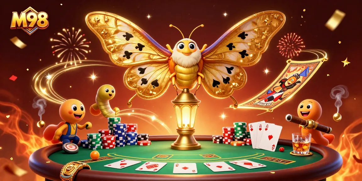 M98 players experience thrilling casino action with vibrant poker scenes and golden visuals.
