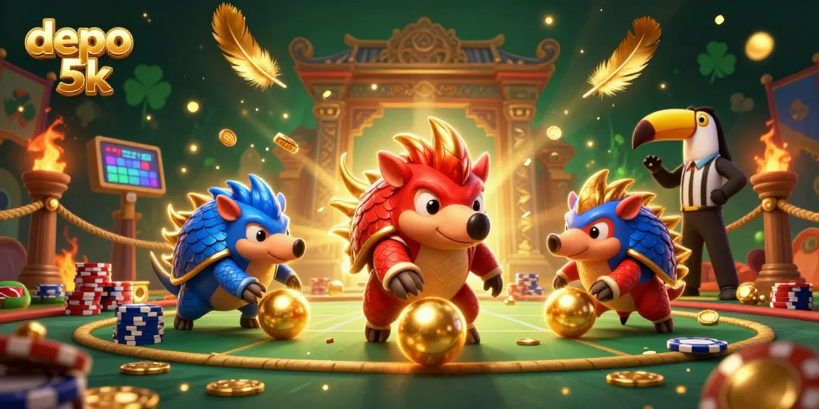Engage in thrilling gameplay with depo 5k as vibrant pangolins compete in a dynamic casino scene.