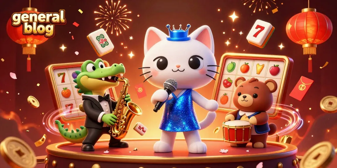 Engage with the vibrant atmosphere of a casino in a general blog featuring a jazz-singer cat, a saxophone-playing crocodile, and a drum-playing bear cub.