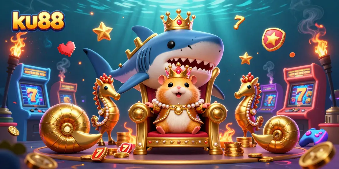ku88's vibrant casino scene features a golden hamster king and exciting game elements, enhancing gameplay.