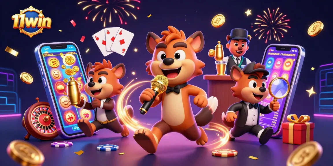 Engage with 11win's vibrant casino scene featuring hyenas and dynamic gaming elements.
