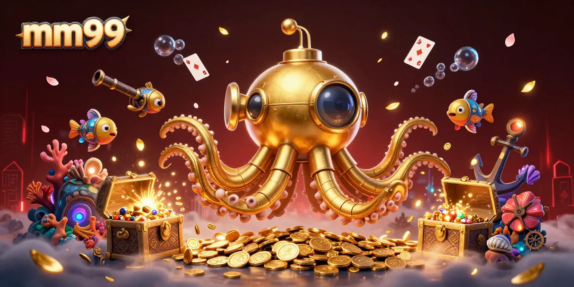 Experience thrilling wins at mm99 with a vibrant underwater casino scene full of treasures.