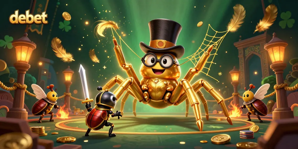 Engage in elements of debet with a dazzling 3D casino battle featuring a golden tarantula and armored beetle knight.