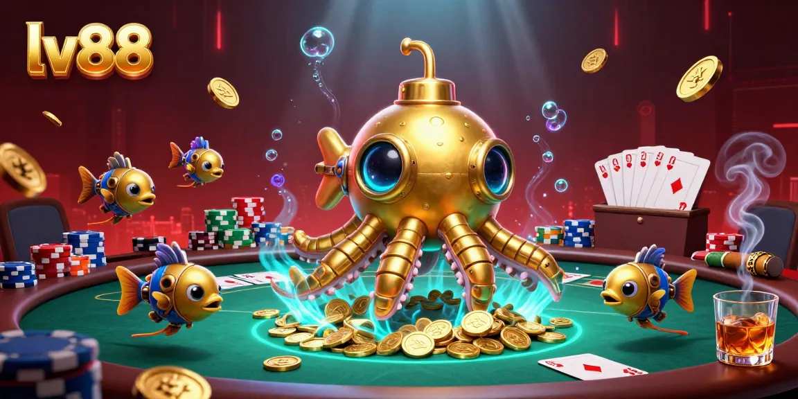 Experience lively gaming with lv88's vibrant underwater casino scene filled with poker excitement.