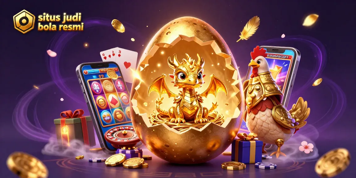 Join the excitement at situs judi bola resmi where a golden baby dragon and poker chips rule the game.