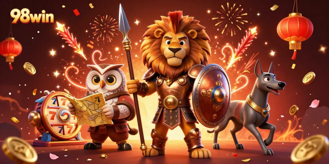 Experience the thrill of 98win casino with a vibrant 3D scene of exciting gaming elements.