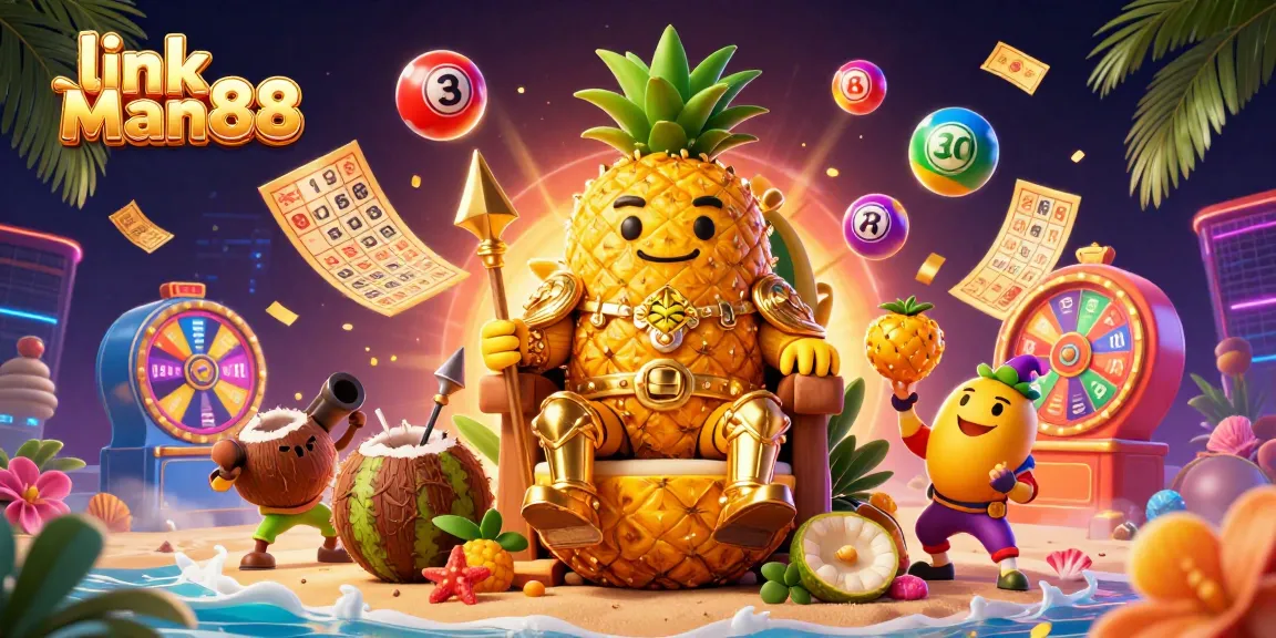 Join the fun at link Man88 with vibrant gaming elements in a 3D casino illustration.